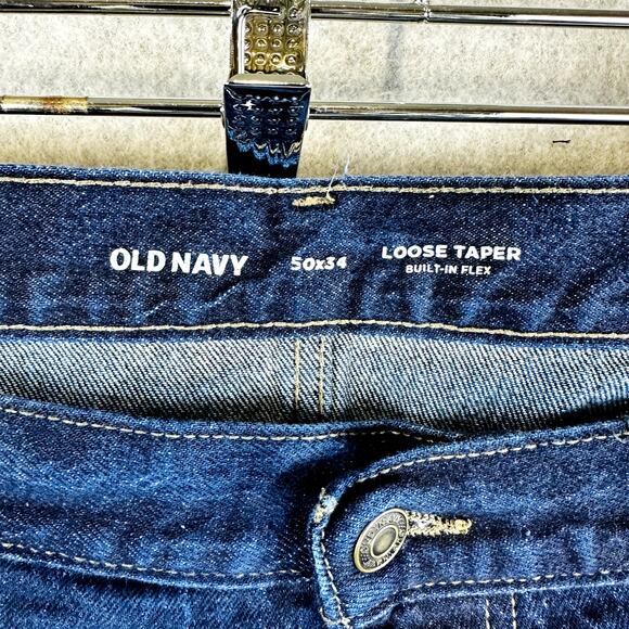 Old Navy Mens Jeans Sz 50x34 Loose Taper Dark Wash Denim Pockets Stretch Pockets - Picture 4 of 8